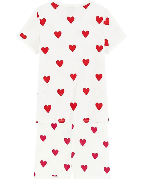 Petit Bateau Pajama Set - Shirt/Short Pants - White - Hearts - Organic Cotton Pyjamas