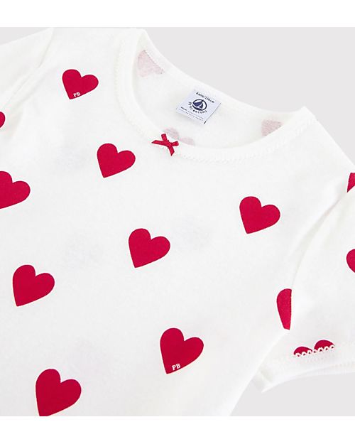 Petit Bateau Pajama Set - Shirt/Short Pants - White - Hearts - Organic Cotton Pyjamas