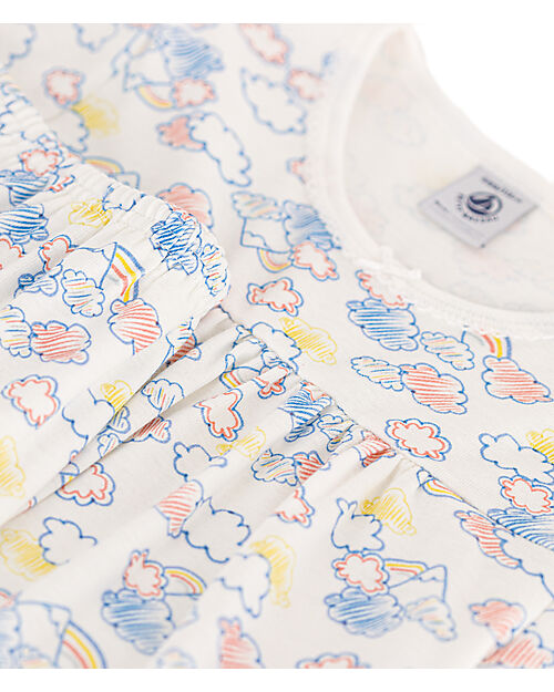 Petit Bateau Pajama Set - Shirt/Short Pants - White - Rainbow- Organic Cotton Pyjamas