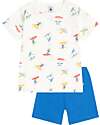 Petit Bateau Pajama Set - Top/Pants - Surfers - White and Blue - 100% Cotton Pyjamas