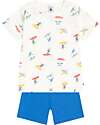 Petit Bateau Pajama Set - Top/Pants - Surfers - White and Blue - 100% Cotton Pyjamas