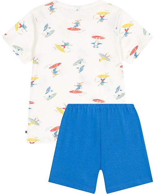 Petit Bateau Pajama Set - Top/Pants - Surfers - White and Blue - 100% Cotton Pyjamas