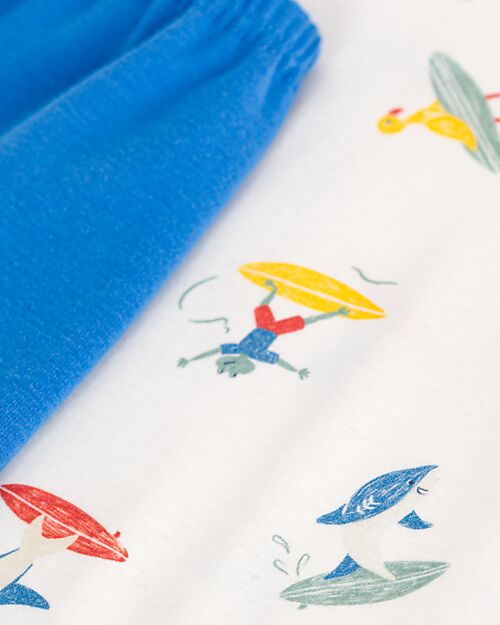 Petit Bateau Pajama Set - Top/Pants - Surfers - White and Blue - 100% Cotton Pyjamas