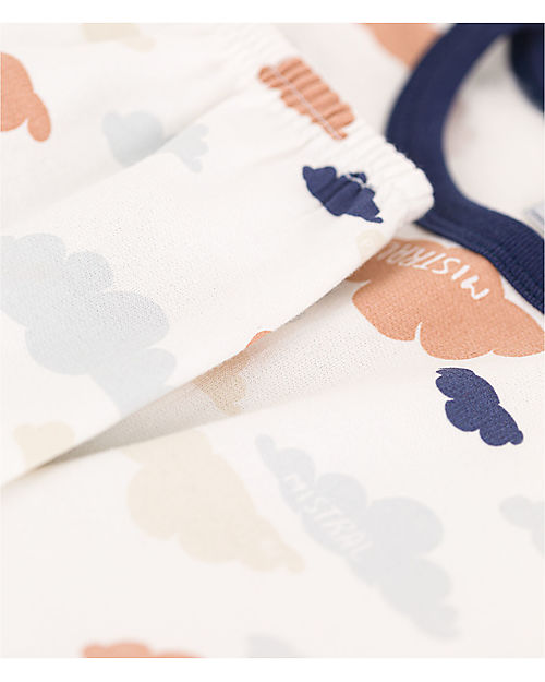 Petit Bateau Pajama Set - Top/Pants - White with Clouds Pattern - 100% Cotton Pyjamas
