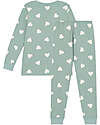 Petit Bateau Pajama Set - Top/Trousers - Hearts - Green - 100% Organic Cotton Fleece Pyjamas