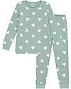 Petit Bateau Pajama Set - Top/Trousers - Hearts - Green - 100% Organic Cotton Fleece Pyjamas
