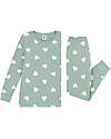 Petit Bateau Pajama Set - Top/Trousers - Hearts - Green - 100% Organic Cotton Fleece Pyjamas