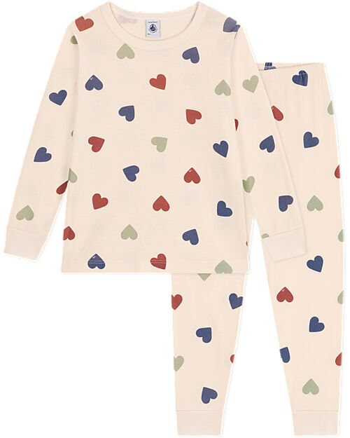 Petit Bateau Pajama Set - Top/Trousers - Multicolor Hearts - Organic Cotton Pyjamas