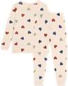 Petit Bateau Pajama Set - Top/Trousers - Multicolor Hearts - Organic Cotton Pyjamas