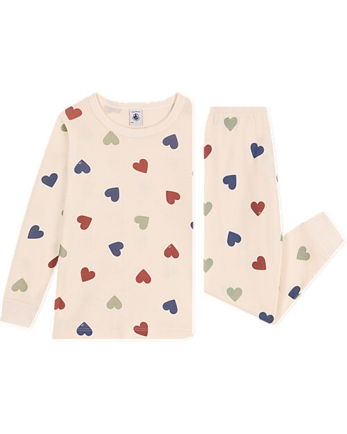 Petit Bateau Pajama Set - Top/Trousers - Multicolor Hearts - Organic Cotton Pyjamas