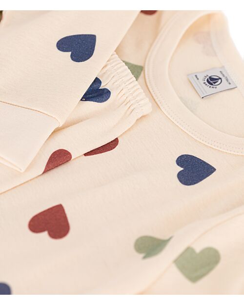 Petit Bateau Pajama Set - Top/Trousers - Multicolor Hearts - Organic Cotton Pyjamas