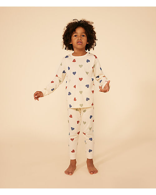 Petit Bateau Pajama Set - Top/Trousers - Multicolor Hearts - Organic Cotton Pyjamas