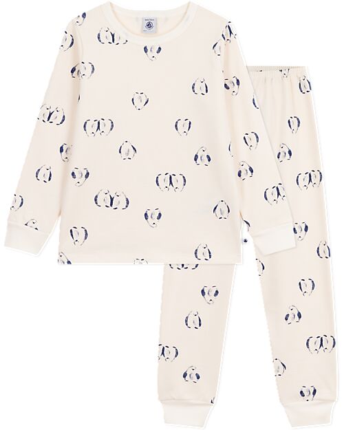 Petit Bateau Pajama Set – Shirt/Pants - Penguins - Milk White - 100% Brushed Cotton Pyjamas