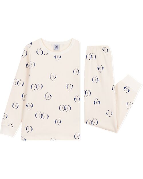 Petit Bateau Pajama Set – Shirt/Pants - Penguins - Milk White - 100% Brushed Cotton Pyjamas