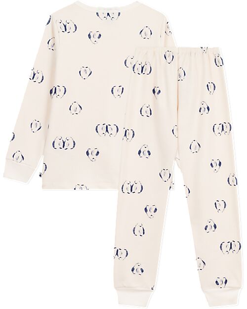 Petit Bateau Pajama Set – Shirt/Pants - Penguins - Milk White - 100% Brushed Cotton Pyjamas