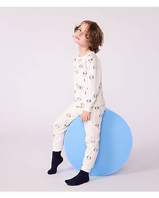 Petit Bateau Pajama Set – Shirt/Pants - Penguins - Milk White - 100% Brushed Cotton Pyjamas