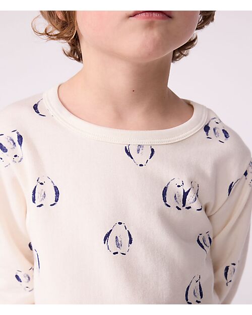 Petit Bateau Pajama Set – Shirt/Pants - Penguins - Milk White - 100% Brushed Cotton Pyjamas