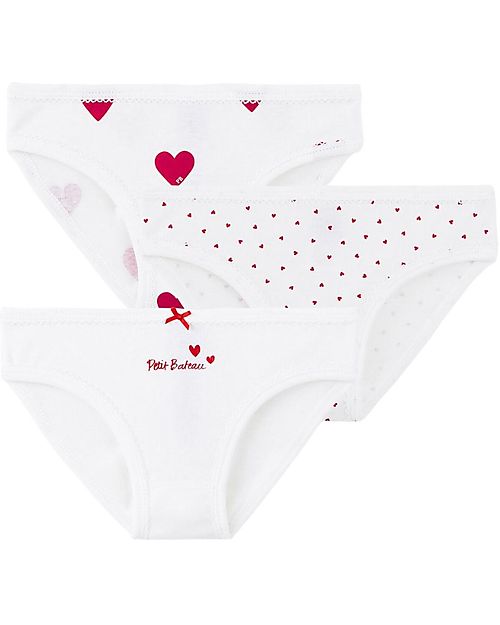 Petit Bateau Panties - 3-Pack - Heart - 100% Cotton Oeko-Tex Briefs