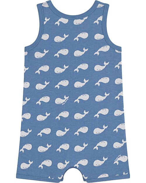 Petit Bateau Playsuit Sleeveless - Blue/Balene - 100% Organic Cotton Short Rompers