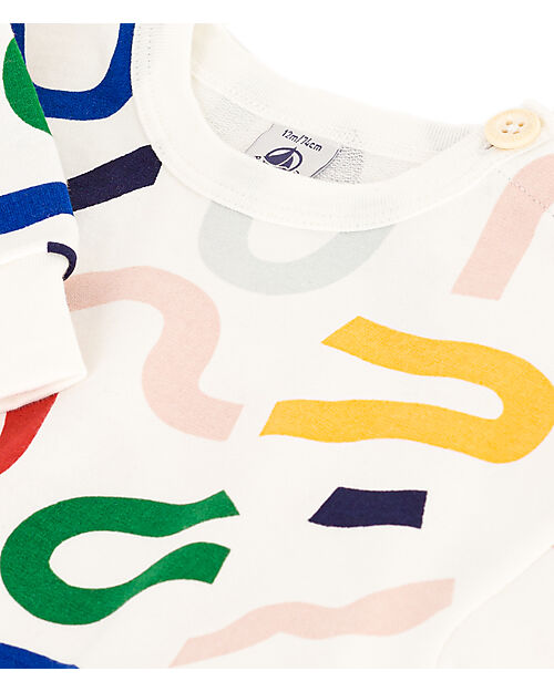 Petit Bateau Printed Sweatshirt - White/Multicolor - Lightweight Fleece Sweatshirts