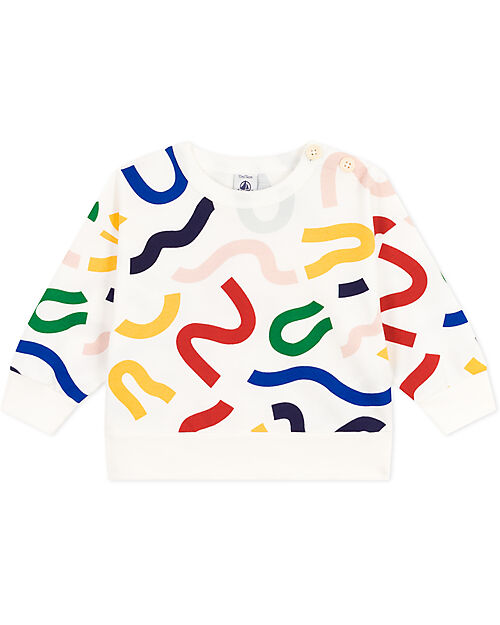 Petit Bateau Printed Sweatshirt - White/Multicolor - Lightweight Fleece Sweatshirts