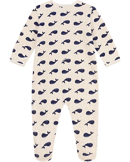 Petit Bateau Romper - Chenille - Beige and Blue - Whale Patternred Babygrows