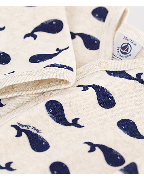 Petit Bateau Romper - Chenille - Beige and Blue - Whale Patternred Babygrows
