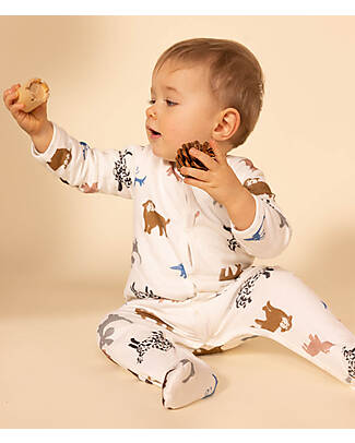 Petit Bateau Romper/Pyjamas - Animals - Cream - 100% Organic Cotton Babygrows