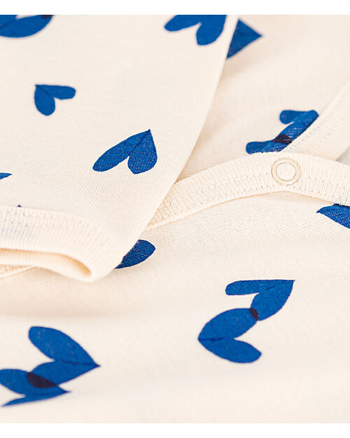 Petit Bateau Romper/Pyjamas - Blue Hearts - Cream - 100% Organic Cotton Pyjamas