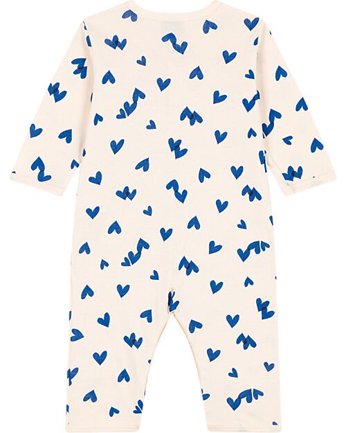 Petit Bateau Romper/Pyjamas - Blue Hearts - Cream - 100% Organic Cotton Pyjamas