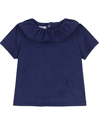 Petit Bateau Ruffle T-Shirt - Blue - with Snap Buttons - Organic Cotton T-shirts