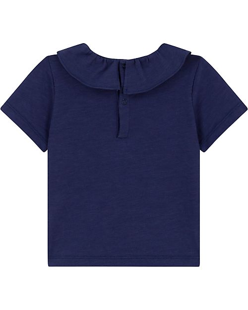 Petit Bateau Ruffle T-Shirt - Blue - with Snap Buttons - Organic Cotton T-shirts