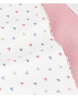 Petit Bateau Set of 2 Bandana Bibs - Hearts - White and Pink - Cotton Bandana Bibs