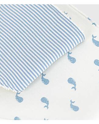 Petit Bateau Set of 2 Bandana Bibs - Stripes and Whales - White and Light Blue - Cotton Bandana Bibs