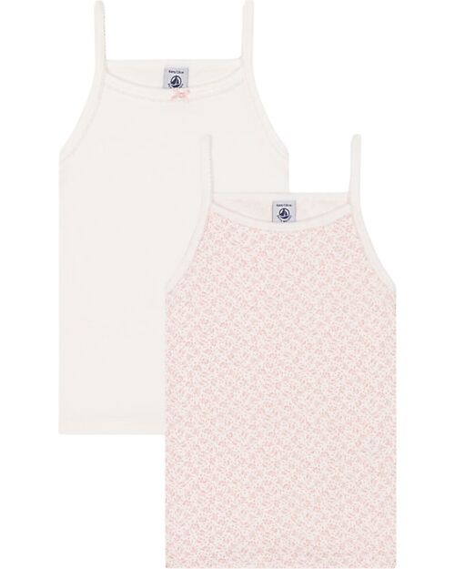 Petit Bateau Set of 2 Strap Tops - White - Flowers - 100% Cotton Vests