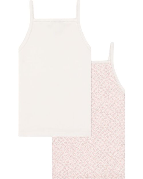 Petit Bateau Set of 2 Strap Tops - White - Flowers - 100% Cotton Vests