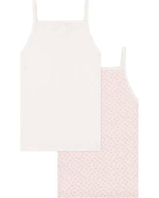 Petit Bateau Set of 2 Strap Tops - White - Flowers - 100% Cotton Vests