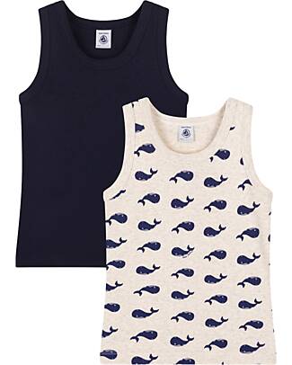 Petit Bateau Set of 2 Tank Tops - Black - Grey - Whales - 100% Organic Cotton Vests