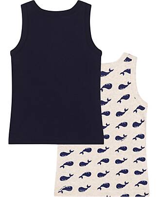 Petit Bateau Set of 2 Tank Tops - Black - Grey - Whales - 100% Organic Cotton Vests