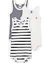 Petit Bateau Set of 3 Bodysuits with Straps - Blue and White -  Stripes - Organic Cotton Short Sleeves Bodies