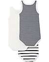 Petit Bateau Set of 3 Bodysuits with Straps - Blue and White -  Stripes - Organic Cotton Short Sleeves Bodies