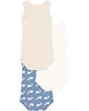 Petit Bateau Set of 3 Bodysuits with Straps - Blue and White - Whales - Organic Cotton Short Sleeves Bodies