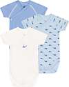 Petit Bateau Set of 3 Cross-over Short Sleeve Bodysuits - White - Light Blue Stripes - Whales - 100% Cotton Short Sleeves Bodies