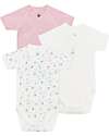Petit Bateau Set of 3 Cross-over Short Sleeve Bodysuits - White - Pink Stripes - Fruits - 100% Cotton Short Sleeves Bodies