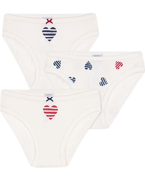 Petit Bateau Set of 3 Culottes - White - Hearts - 100% Cotton Briefs