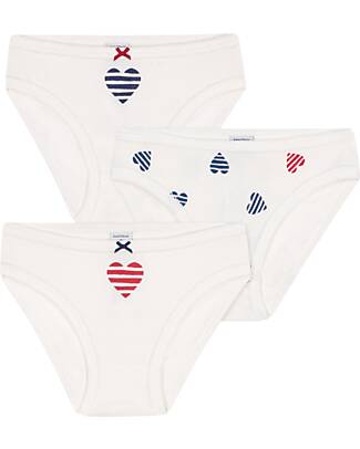 Petit Bateau Set of 3 Culottes - White - Hearts - 100% Cotton Briefs