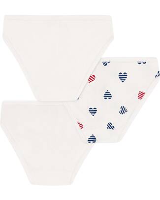 Petit Bateau Set of 3 Culottes - White - Hearts - 100% Cotton Briefs