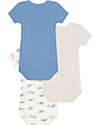 Petit Bateau Set of 3 Short Sleeve Bodysuits - Grey and Blue - Dinosaurs - 100% Cotton Short Sleeves Bodies