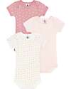 Petit Bateau Set of 3 Short Sleeve Bodysuits - Pink and White - Hearts - 100% Cotton Short Sleeves Bodies