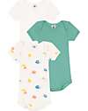 Petit Bateau Set of 3 Short Sleeve Bodysuits - White and Green - Sea - 100% Cotton Short Sleeves Bodies